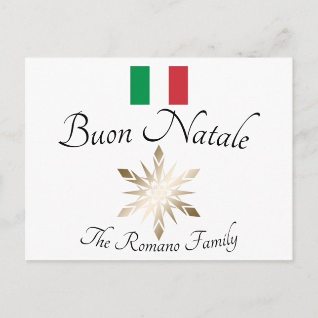 Italian Family Name Buon Natale Flag and Snowflake Postcard (Front)