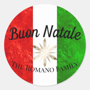 Italian Family Name Buon Natale Flag Christmas Classic Round Sticker