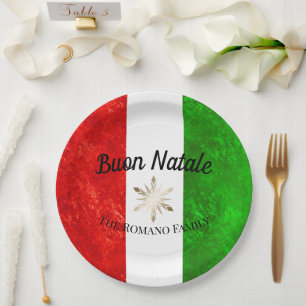 Italian Family Name Buon Natale Flag Christmas Paper Plate