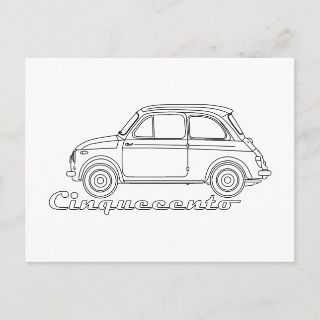 Italian Fiat Cinquecento 500 cc Oldtimer Blueprint Postcard (Front)