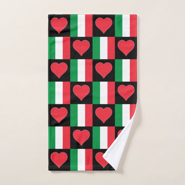 Italian Flag and Heart Pattern Fun Italy Pride Hand Towel (Hand Towel)