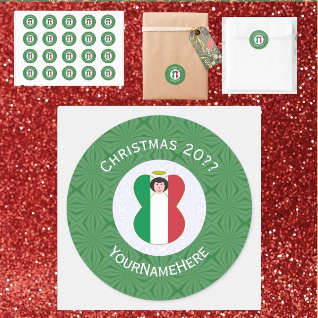 Italian Flag Christmas Angel Personalise Classic Round Sticker (Creator Uploaded)