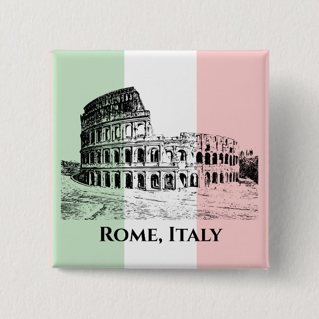 Italian Flag Colours Colosseum Design Button (Front)