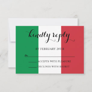 Italian Flag Colours Kindly Reply Wedding RSVP Card