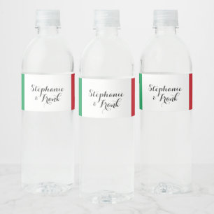 Italian Flag Colours Wedding Water Bottle Label