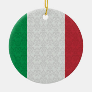Italian Flag Damask Pattern Ceramic Ornament