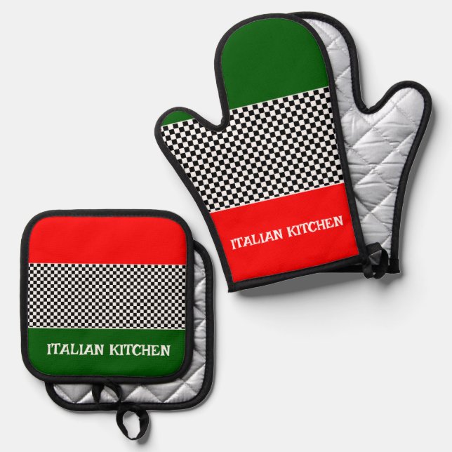 Italian Flag Design Oven Mitt & Pot Holder Set (Front/Back)