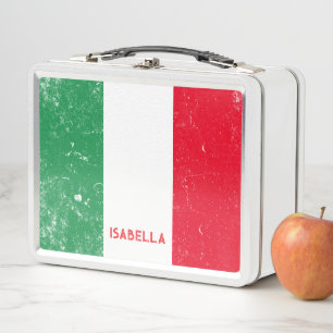 Italian Flag Distressed Look School Custom Name  Metal Lunch Box