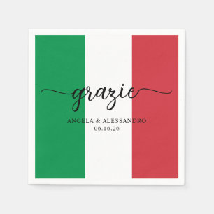 Italian Flag Elegant Calligraphy Grazie Napkin