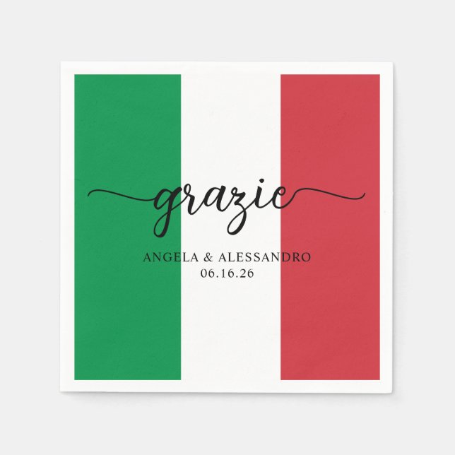 Italian Flag Elegant Calligraphy Grazie Napkin (Front)
