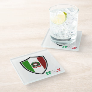 Italian flag-emblem glass coaster
