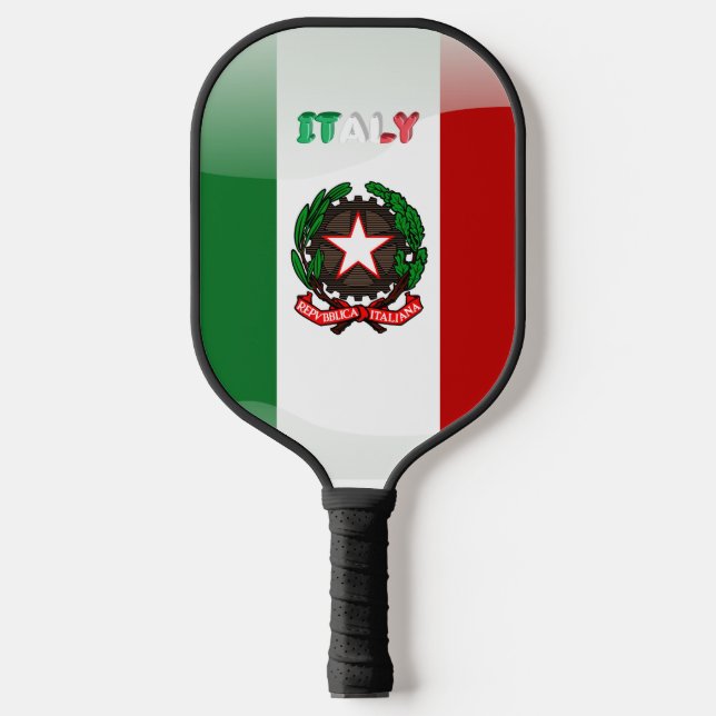 Italian flag-emblem pickleball paddle (Front)