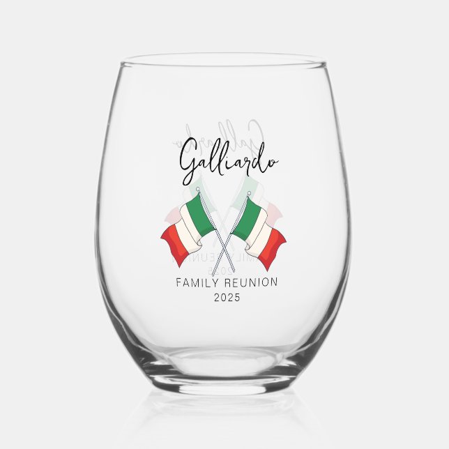 Italian Flag Family Reunion  Stemless Wine Glass (Front)