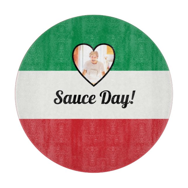 Italian Flag Heart Nonna Custom Photo Sauce Day Cutting Board (Front)