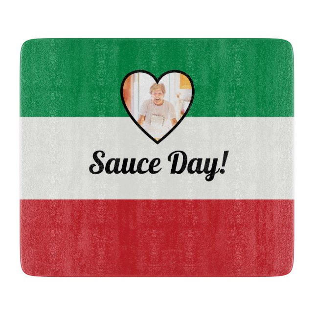 Italian Flag Heart Nonna Custom Photo Sauce Day  Cutting Board (Front)