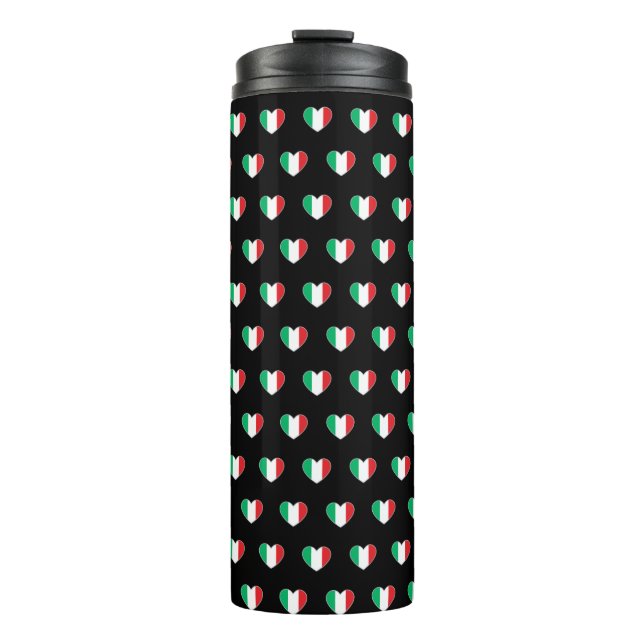 Italian Flag Heart Repeat Pattern Black Thermal Tumbler (Front)