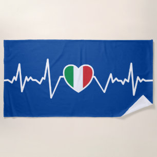 Italian Flag Heartbeat Pulse Beach Towel