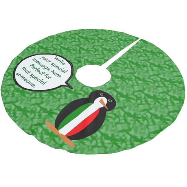 Italian Flag Holiday Ms. Penguin Talking Brushed Polyester Tree Skirt (Angled)