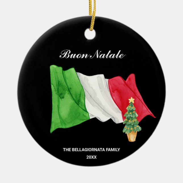 *~* Italian Flag Italy Buon Natale Photo Christmas Ceramic Ornament (Front)