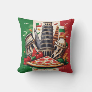 Italian Flag, Landmarks, and Pizza Design Cushion