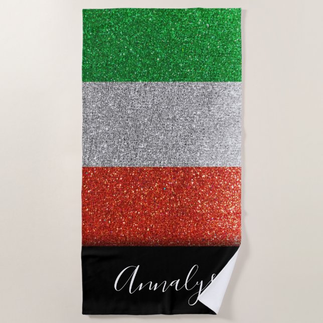 Italian Flag of Italy Milan Glitter Summer Party Beach Towel (Front)
