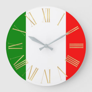 Italian Flag of Italy with Gold Roman Numerals Large Clock