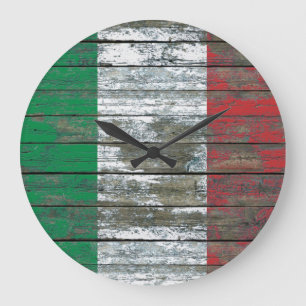 Italian Flag on Rough Wood Boards Effect Large Clock