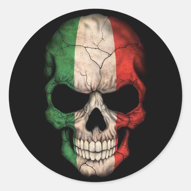 Italian Flag Skull on Black Classic Round Sticker (Front)