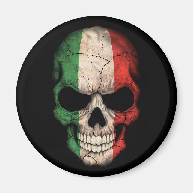 Italian Flag Skull on Black Magnet (Front)