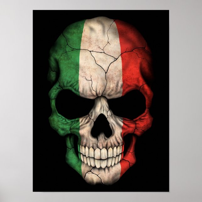 Italian Flag Skull on Black Poster (Front)