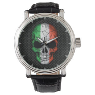 Italian Flag Skull on Steel Mesh Graphic Watch