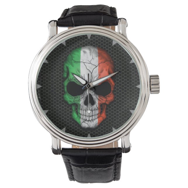 Italian Flag Skull on Steel Mesh Graphic Watch (Front)