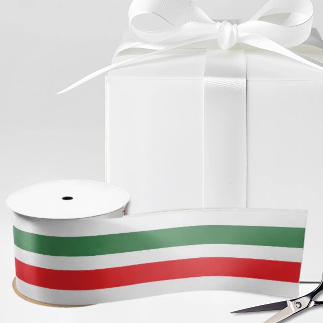 Italian Flag Stripes on White Satin Ribbon (Italian flag stripes Satin Ribbon, green white and red for heritage gifting or crafts)