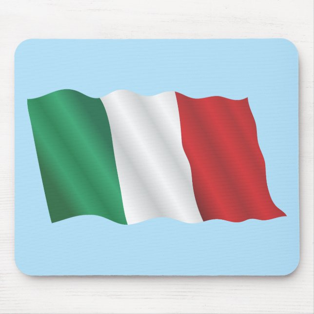 Italian Flag Waving in the Wind Under Blue Sky Mouse Pad (Front)
