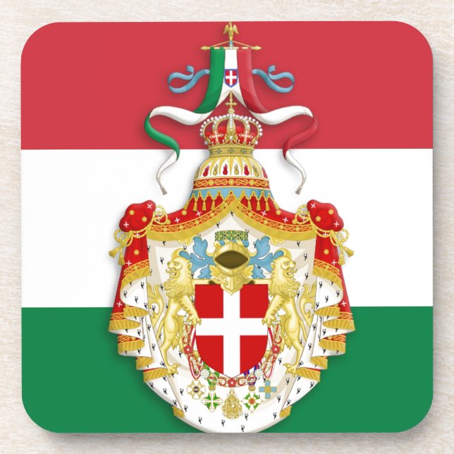 Italian Flag with insignia of the Kingdom of Italy Coaster (Front)