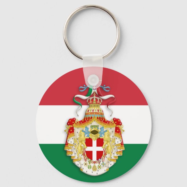 Italian Flag with insignia of the Kingdom of Italy Key Ring (Front)