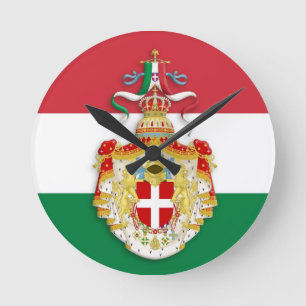 Italian Flag with insignia of the Kingdom of Italy Round Clock