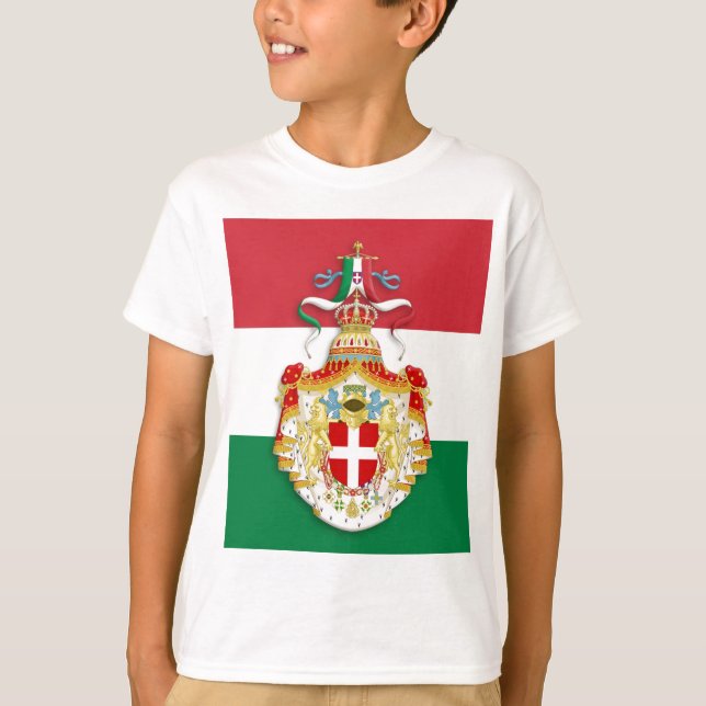 Italian Flag with insignia of the Kingdom of Italy T-Shirt (Front)