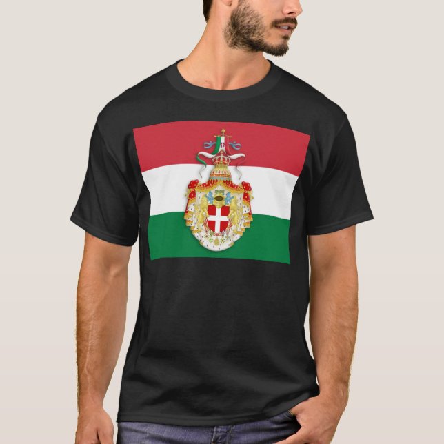 Italian Flag with insignia of the Kingdom of Italy T-Shirt (Front)
