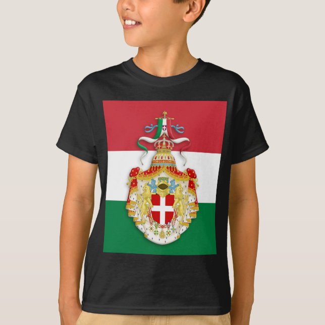 Italian Flag with insignia of the Kingdom of Italy T-Shirt (Front)