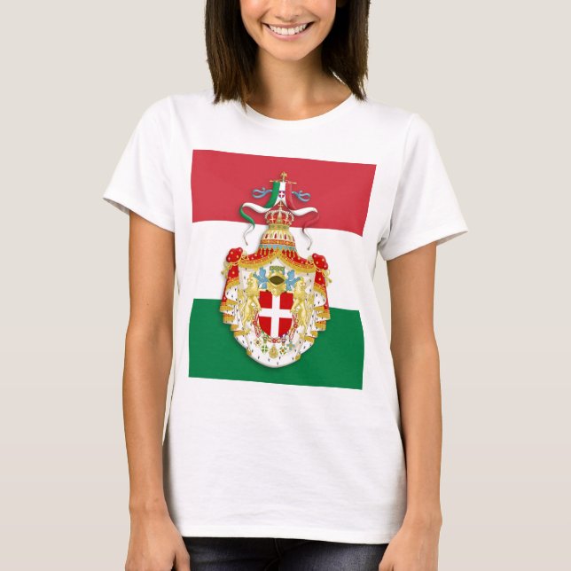 Italian Flag with insignia of the Kingdom of Italy T-Shirt (Front)