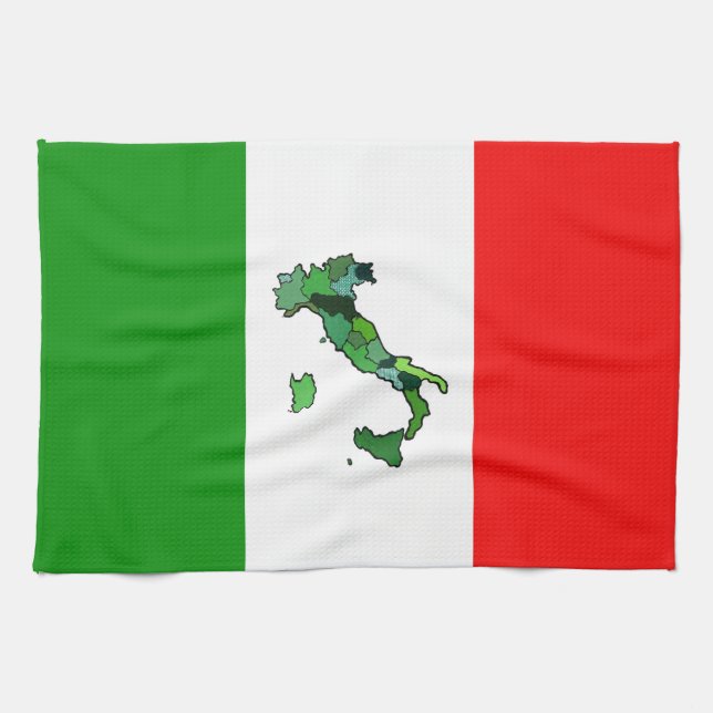 Italian Flag with Map of Italy Tea Towel (Horizontal)