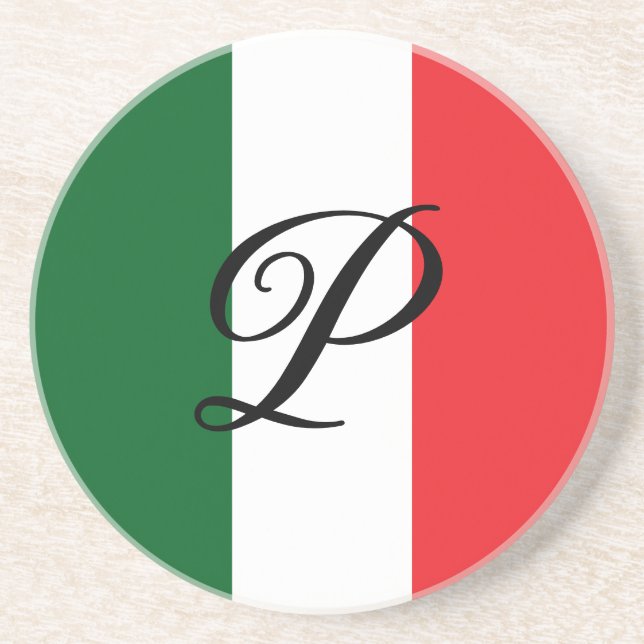 Italian Flag with Monogram Coaster (Front)