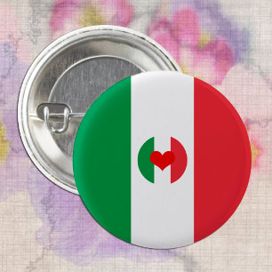 Italian flag with red heart - fashion/sports fans 3 cm round badge