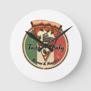 Italian Flag with Vintage Rome & Naples Pizza Round Clock