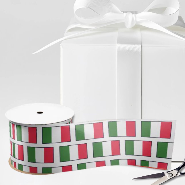 Italian Flags Repeat on White Satin Ribbon (Flag of Italy repeat on white satin ribbon)