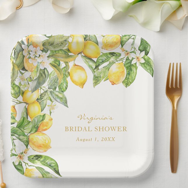 Italian Floral Bridal Shower Paper Plate (Elegant Lemon Floral Watercolor Bridal Shower Paper Plate by Painted Paperie
)