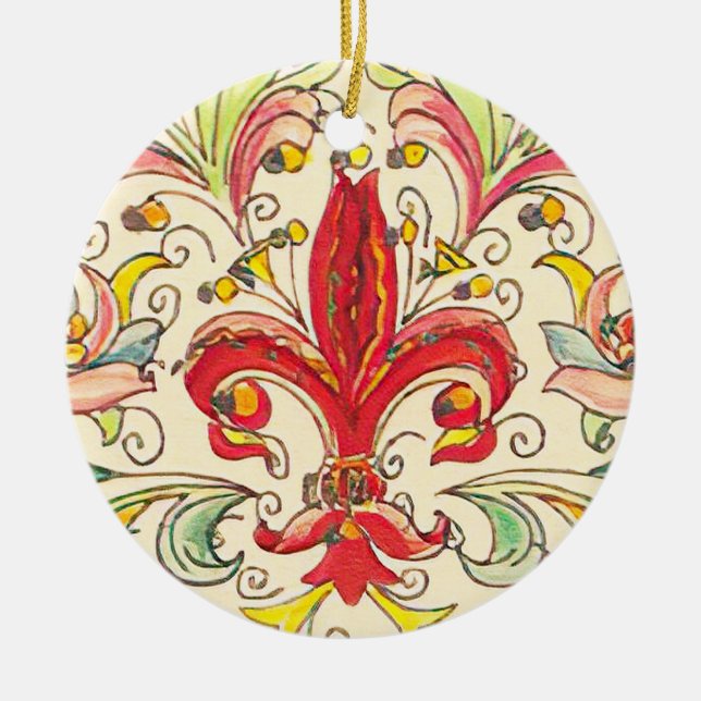 Italian Florentine Fleur de Lis Pattern Ceramic Ornament (Front)