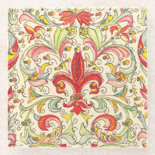 Italian Florentine Fleur de Lis Pattern Glass Coaster