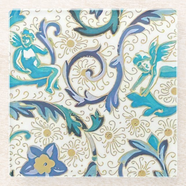 Italian Florentine Flourishes Pattern Glass Coaster (Front)